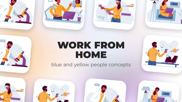 Work From Home Blue And Yellow People Concepts