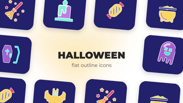 Halloween Flat Outline Icons