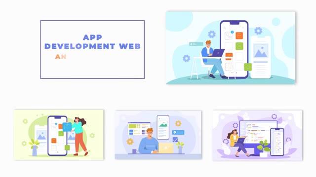 Flat 2D Character Web App Development Animation Scene