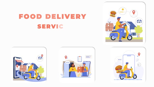 Online Order Food Delivery Service Animation Scene