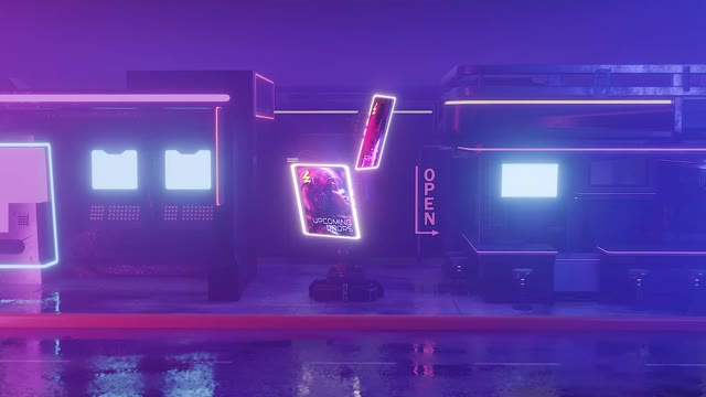 Cyberpunk City Street Billboard Mockup