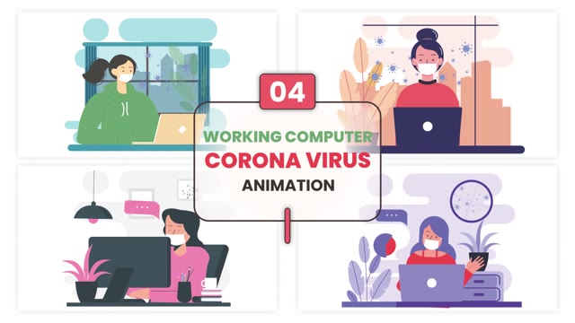Working Computer Corona Virus Animation Scene
